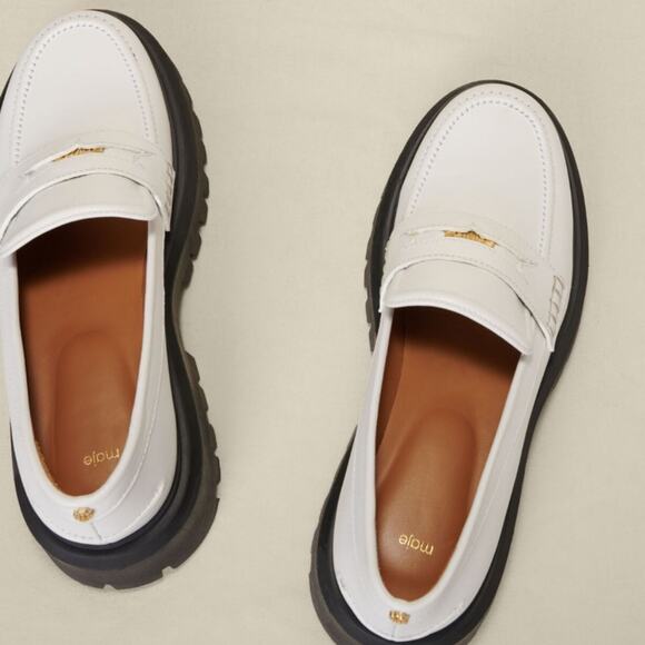 Maje White Leather Chunky Platform Lug Sole Loafers Clover Detail EU 38 / US 7.5 - Picture 5 of 14